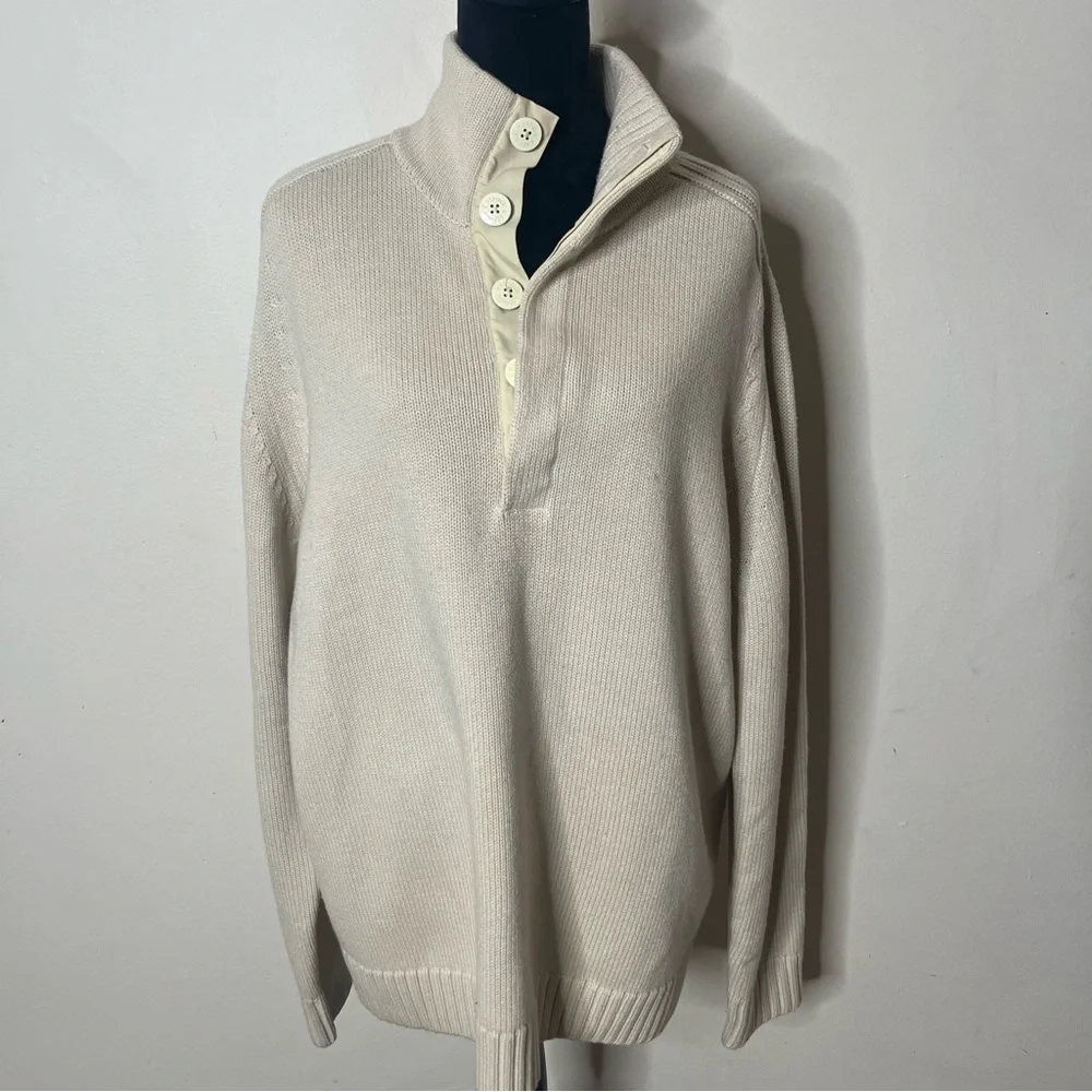 Banana Republic Men’s Cream‎ Merino Wool High Neck Arm Patch Knit Sweater Sz XL